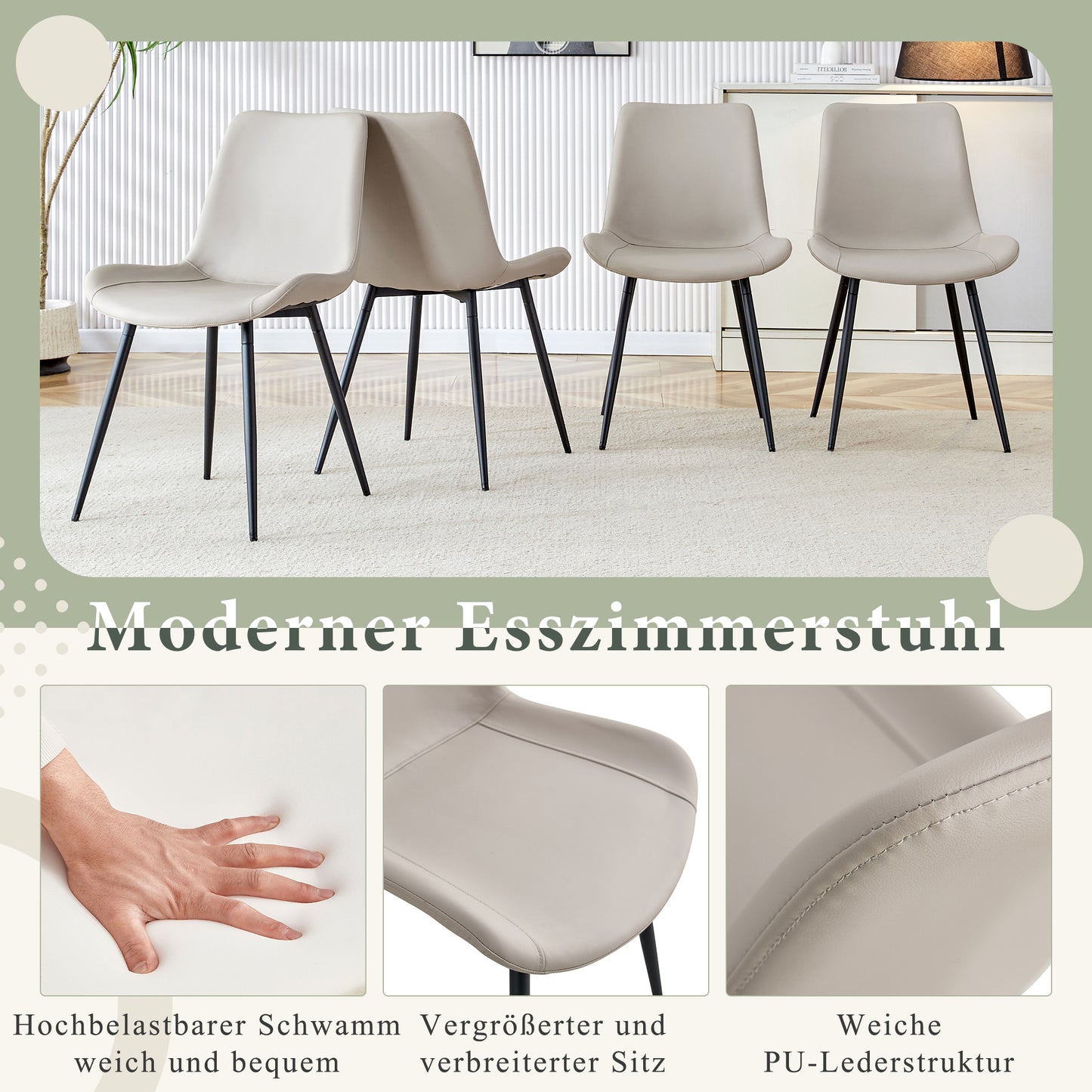 4-piece Set Of Faux Leather Dining Chairs Modern Design With Wide Seat, Backrest & Non-slip Metal Feet For Home Office