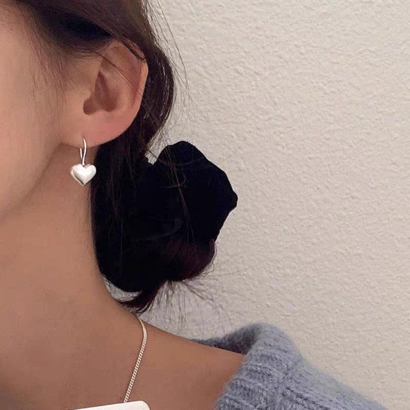 1 Pair 999 Sterling Silver 3D Heart Safety Pin Style Earrings, Minimalist & Trendy, Perfect For Daily, Dating & Gifting, Ideal Valentine's Gift
