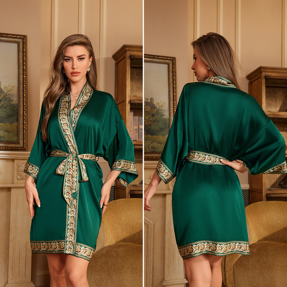 Luxury Three-quarter-sleeve Cooling Nightgown Loungewear For Women