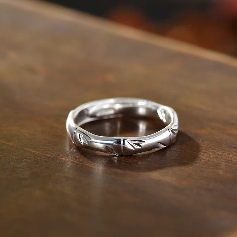 1pc 999 Sterling Silver Bamboo Joint Open Ring, Minimalist & Traditional Chinese Style, Perfect For Daily, Dating & Gifting, Ideal Valentine's Gift