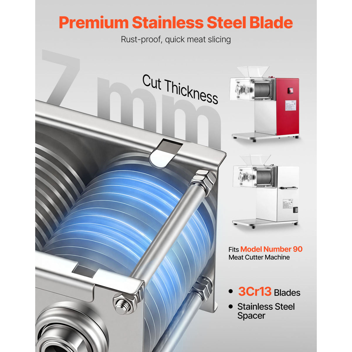 Meat Cutter Machine Blade, 7 Mm Replacement Commercial Blade For Model 90 Food Slicer, Stainless Steel, For Boneless Meat, Soft Vegetables