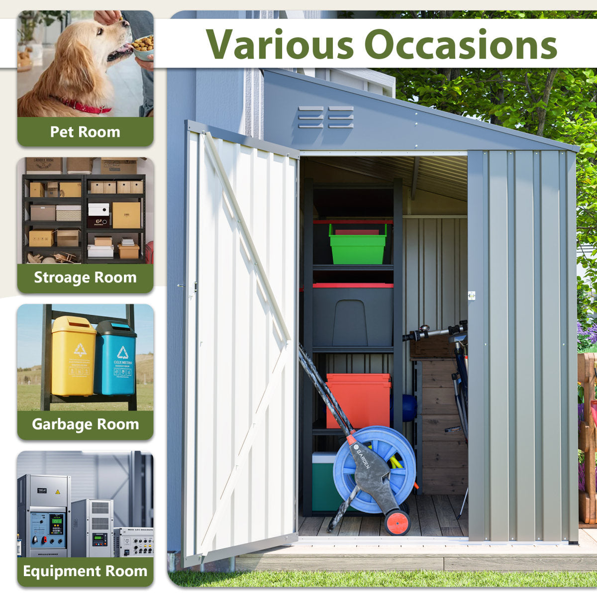 4x7 Foot Lean-To Shed In Olive Grey, Heavy-Duty Steel Outdoor Storage For Garden Tools & Bicycles, Maximize Your & Patio Space With All-Weather Protection