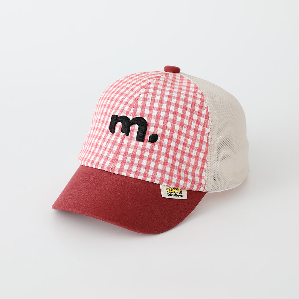 Summer Children's Small Checkered Embroidered M-letter Patchwork Fashion Baseball Cap, Suitable For Babies For Sun Protection And Shading