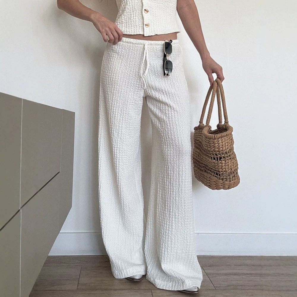 Summer New Womens Pants Solid-color Fashionable Loose-fit Wide-leg Trousers
