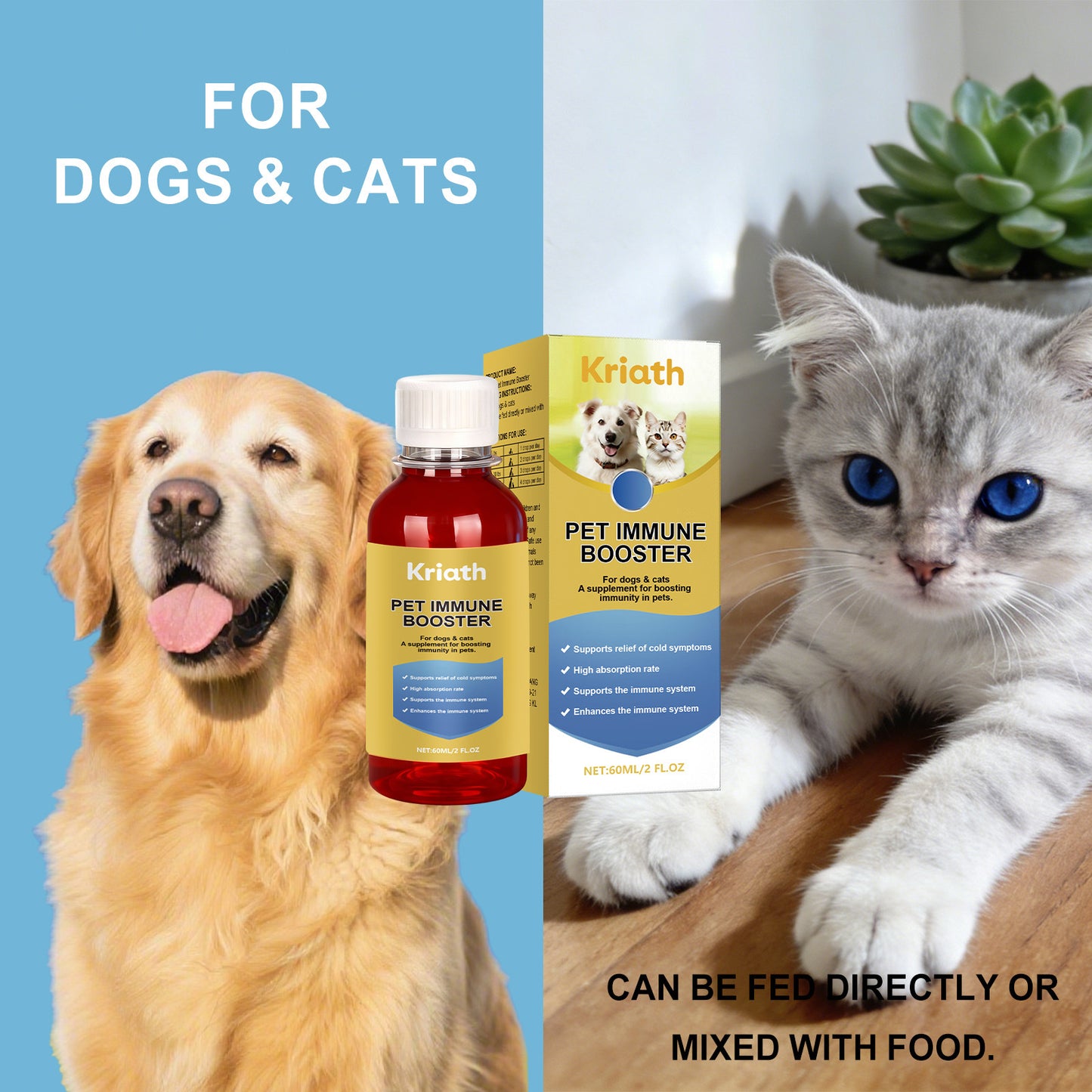 Kriath Pet Body Care Oral Liquid Daily Mild Nutritional Supplement For Cats And Dogs, Easy To Administer