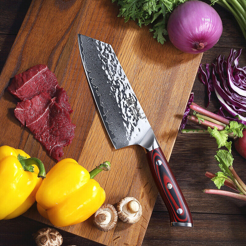 Keemake Nakiri Knife 7 Inch Damascus Steel Kitchen Chinese Meat Cleaver Knife