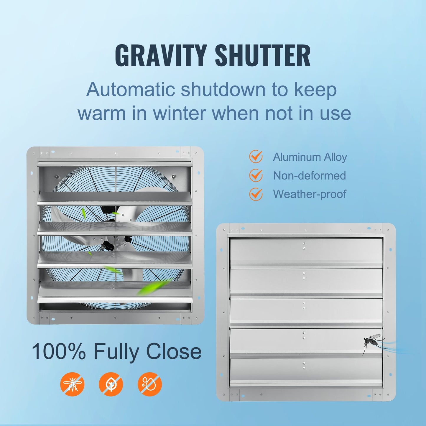24 Shutter Exhaust Fan, High-speed 3320 CFM, Aluminum Wall Mount Attic Fan With AC-motor, Ventilation And Cooling For Greenhouses, Garages, Sheds, Shops, FCC