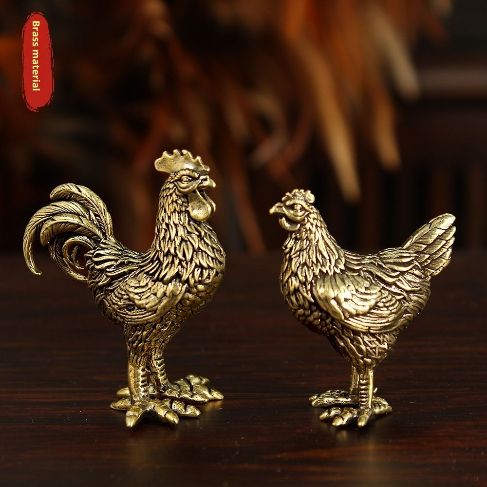 Pure Copper Golden Rooster Wealth Home Living Room Desktop Tea Pet Ornament
