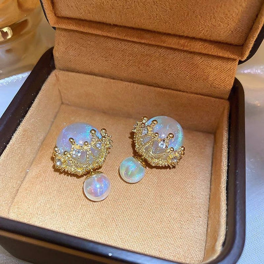 Mermaid Glow Pearl Double-Sided Wear Earrings, Fashion Light Luxury Studs, Elegant Versatile Ladies Ear Jewelry