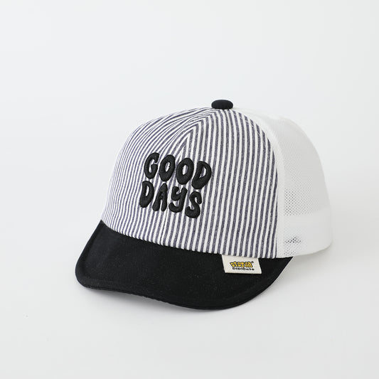 Summer Boys And Girls Striped Embroidered Letter Mesh Breathable Casual Sport Cap Suitable For Outdoor Daily Wear