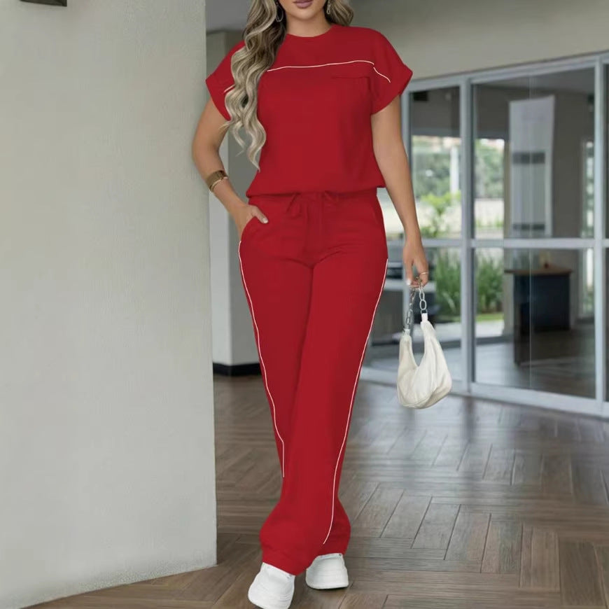 Womens Fashion Solid-Color Simple Casual Set