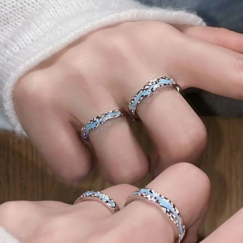 1 Pair 999 Sterling Silver Light-Year Luminous Enamel Couple Rings, Adjustable Promise Rings, Ideal Valentine's Day Gift For Lovers