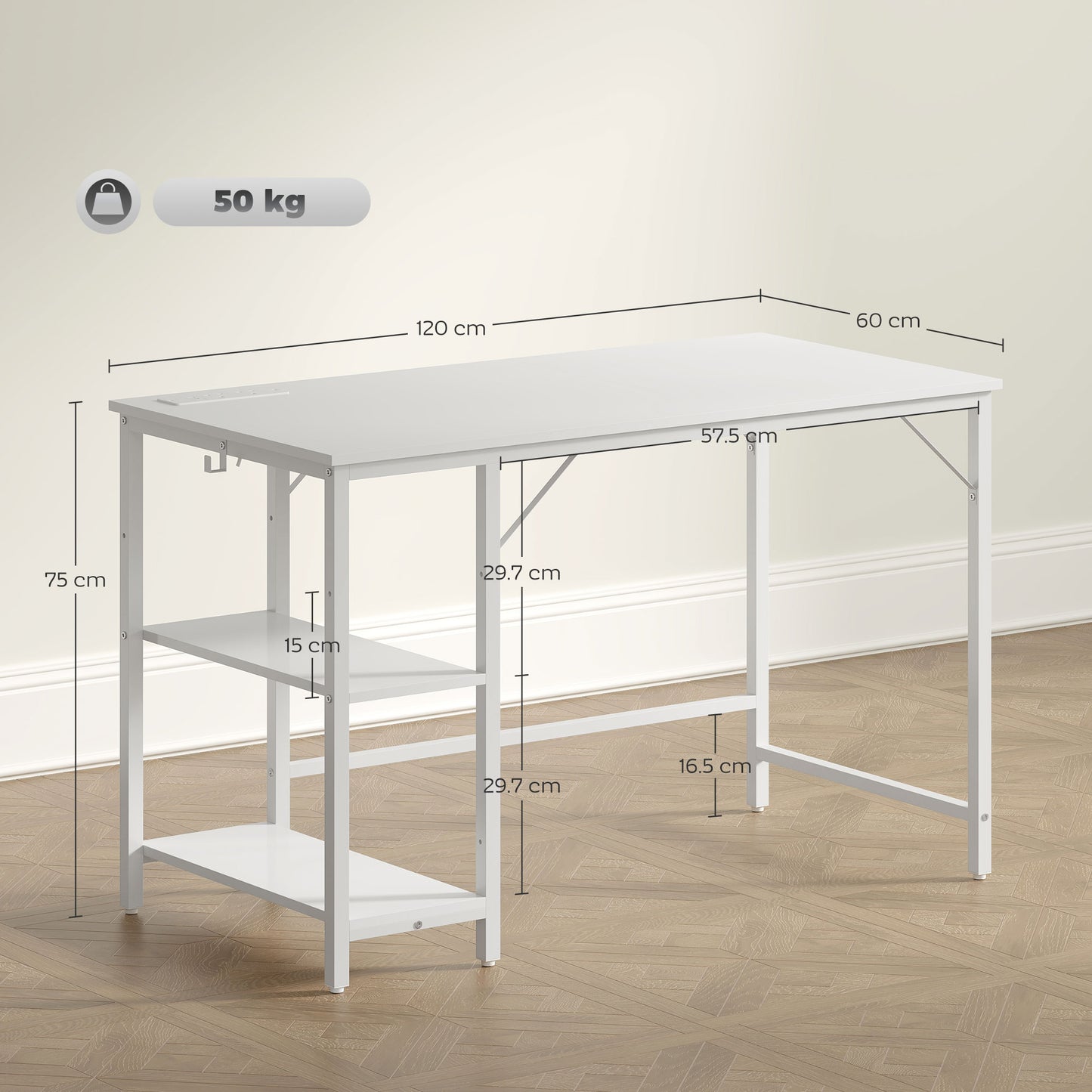 Computer Desk, With Power Sockets - White