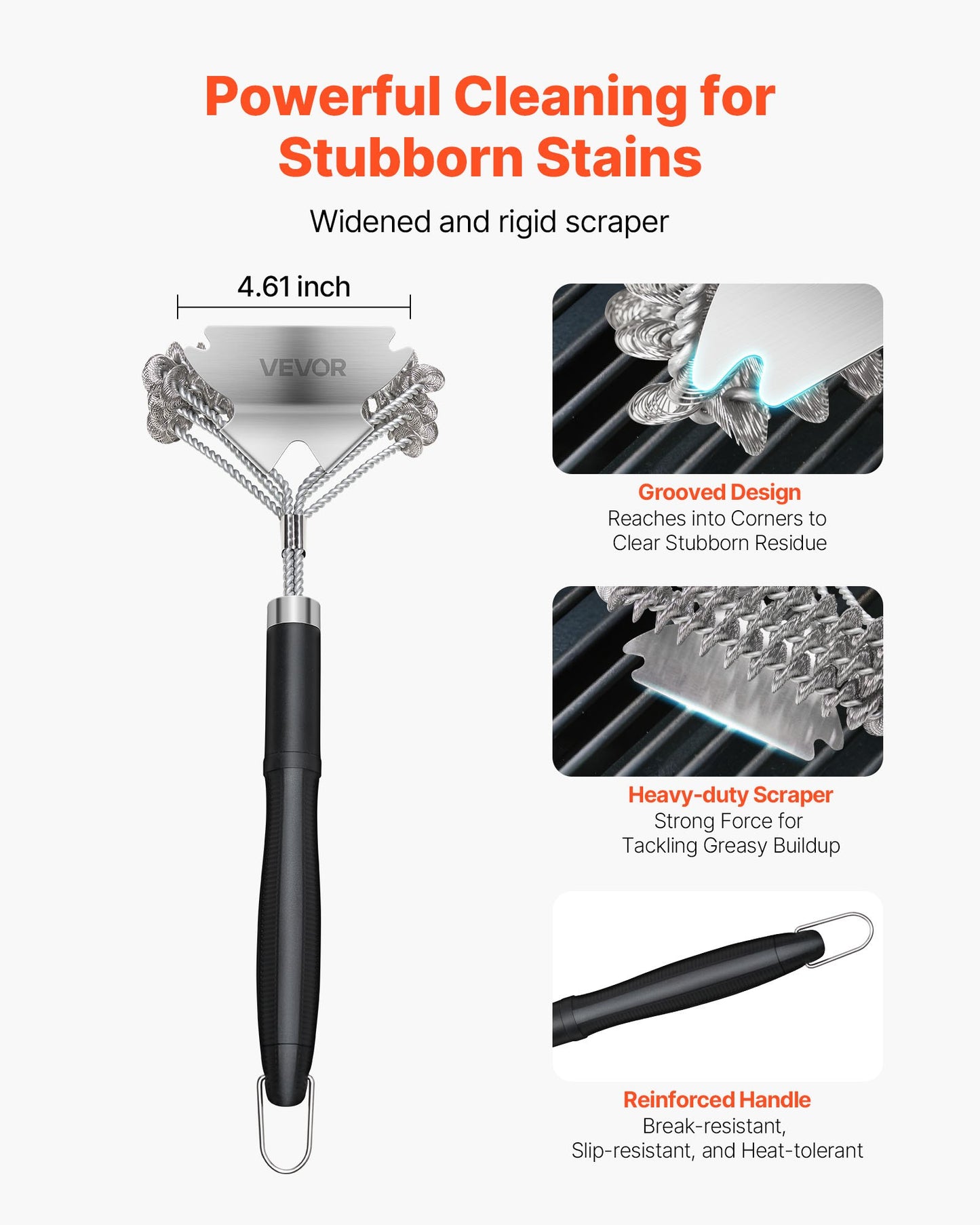 Grill Brush And Scraper, BBQ Brush For Outdoor Grills, Stainless Steel Woven Wire, Bristle Free Barbecue Brushes For Porcelain, Charcoal, Grate Cleaner Grill Accessories, 17 In