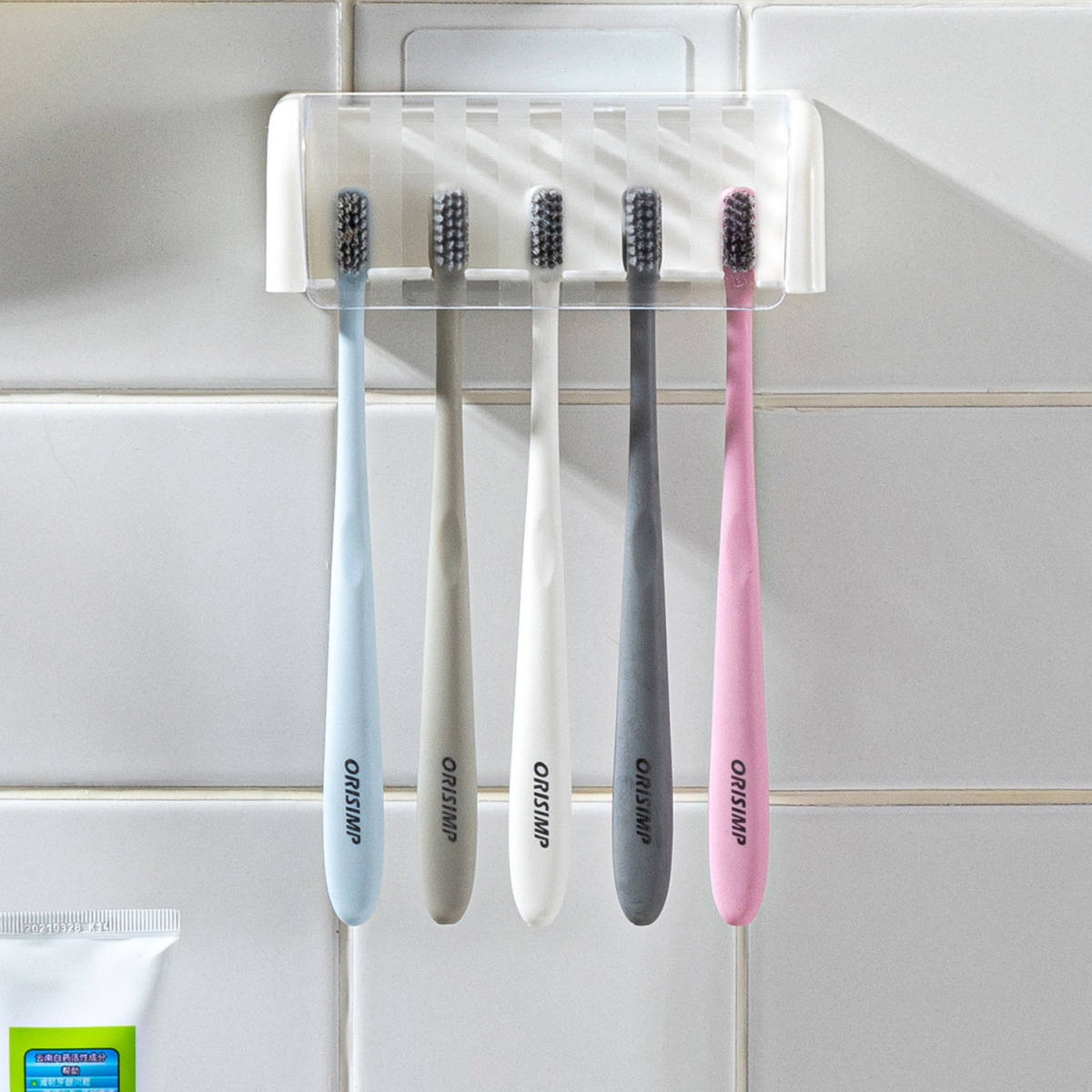Toothbrush Holder Storage Rack Home Bathroom Wall-mounted No Drilling Required