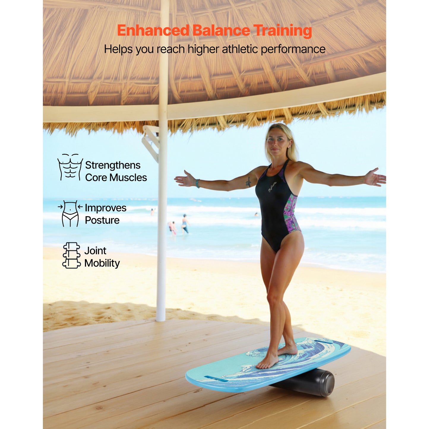 Balance Board, Wobble Board Trainer For Adults, Premium Wooden Balance Training Equipment With Roller, Magnetic Stoppers, Storage Rack, For Core Workouts, Surf Trainer & Physical Therapy, Blue