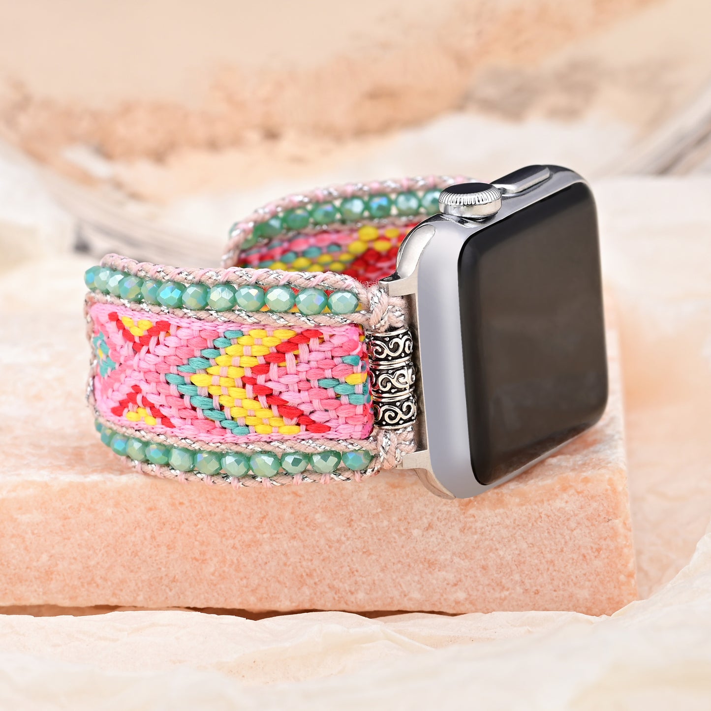 European And American-style Accessories Pink Nylon Webbing With Hand-woven Crystals