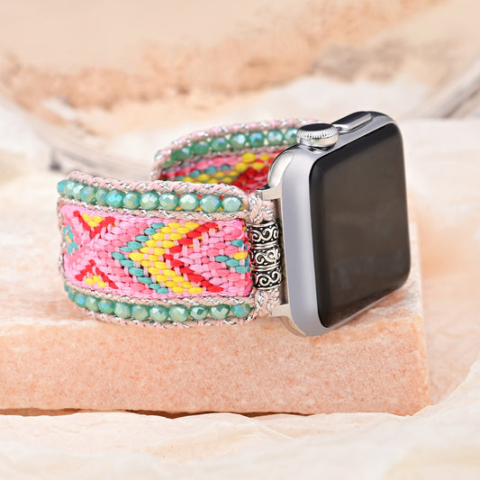European And American-style Accessories Pink Nylon Webbing With Hand-woven Crystals