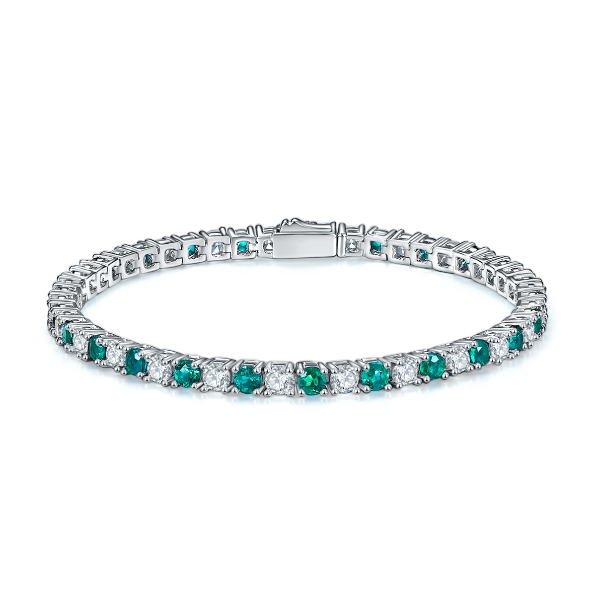 S925 Sterling Silver 3x3mm Lab-Grown Gemstone Tennis Bracelet For Women 16.5cm 8.6g Red Blue Green Options Platinum Plated Gift Box