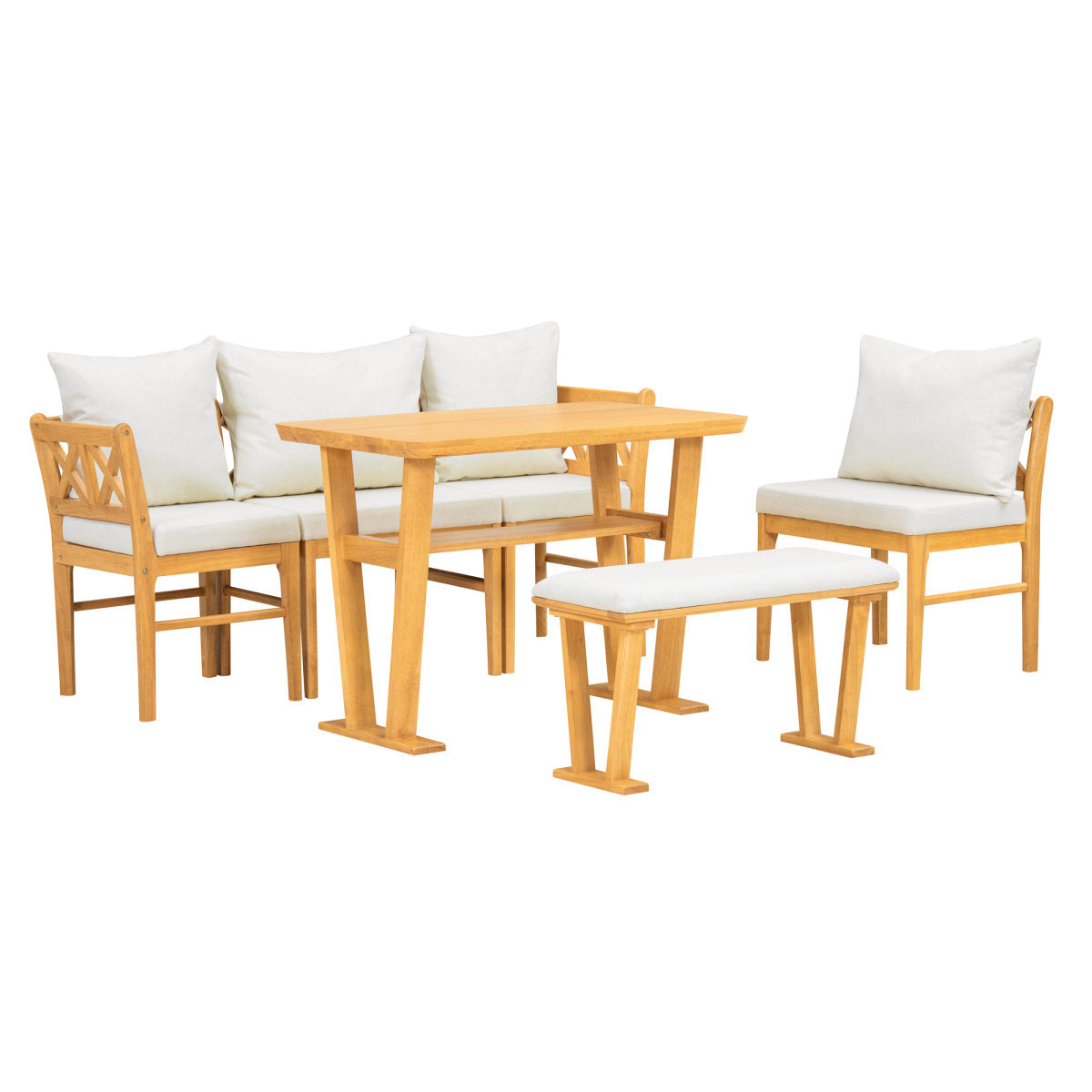 Small Farmhouse Solid Wood Kitchen Nook Dining Room Breakfast Nook Table Set for 6, Space Saving High Top Corner Dining Table with Bench and Chairs (6 Piece)