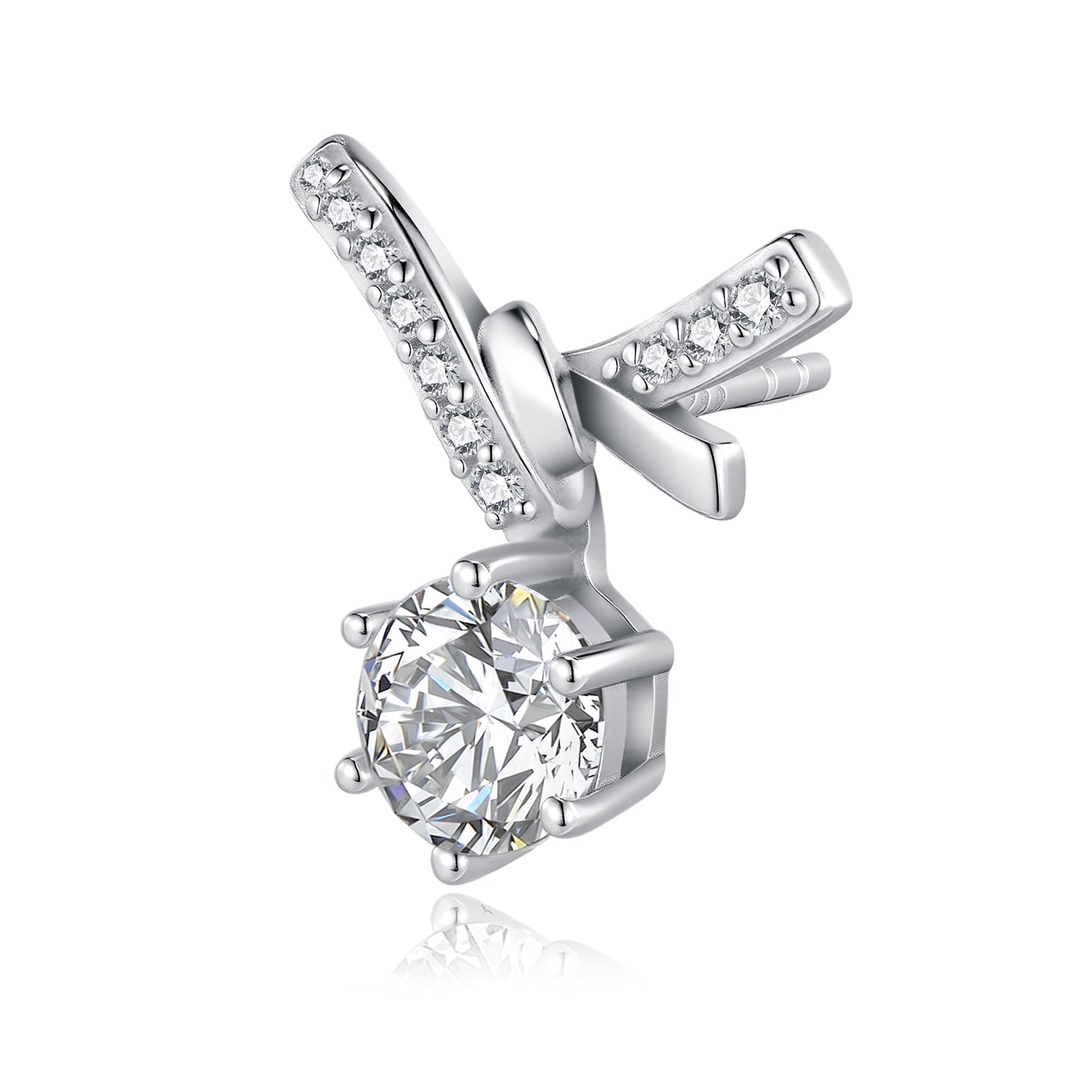 S925 Sterling Silver Bowknot Stud Earrings, 1ct D-VVS1 Moissanite, Pave Ribbon Design, Platinum Plated 3.5g, GRA Certified Jewelry Gift Box
