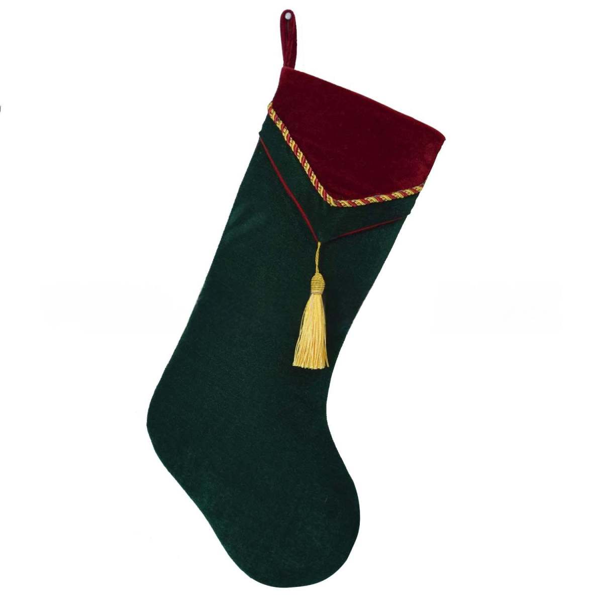 Red And Green Velvet-look Triangular Tassel-top Christmas Stocking