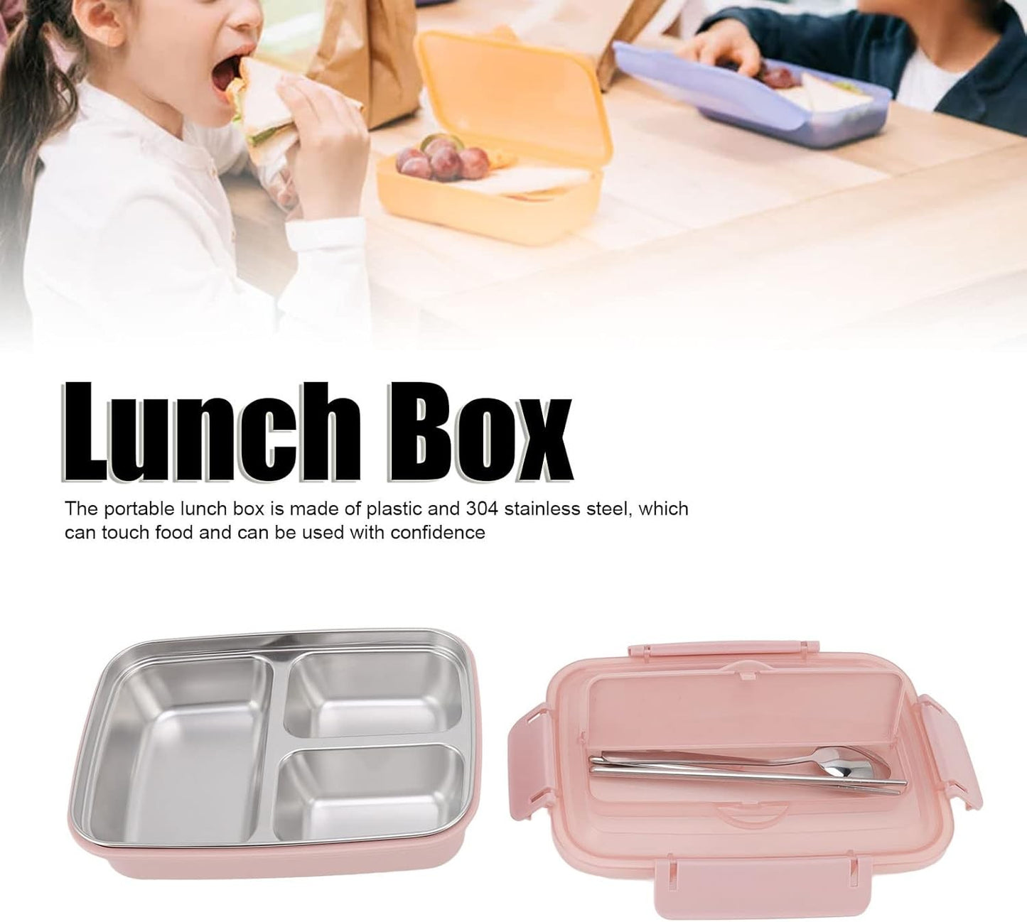 Insulation Lunch Box 3 Compartments Stainless Steel Lunch Container Food Box