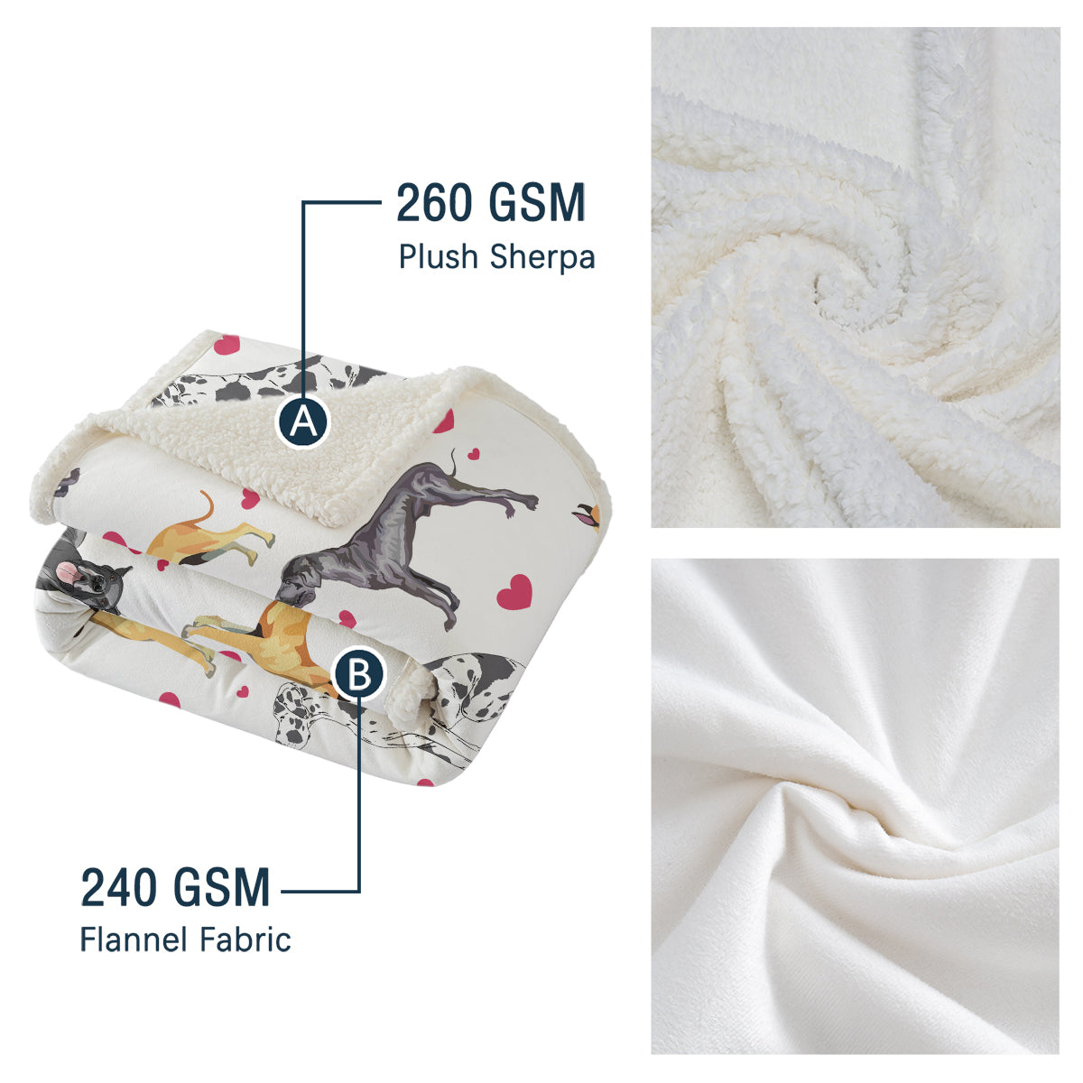 Great Dane Dog Blanket Red Heart Puppy Print Sherpa Fleece Throw Blanket Funny Kawaii Dog Portrait Plush Blankets Love Pets Gift For Women Kids