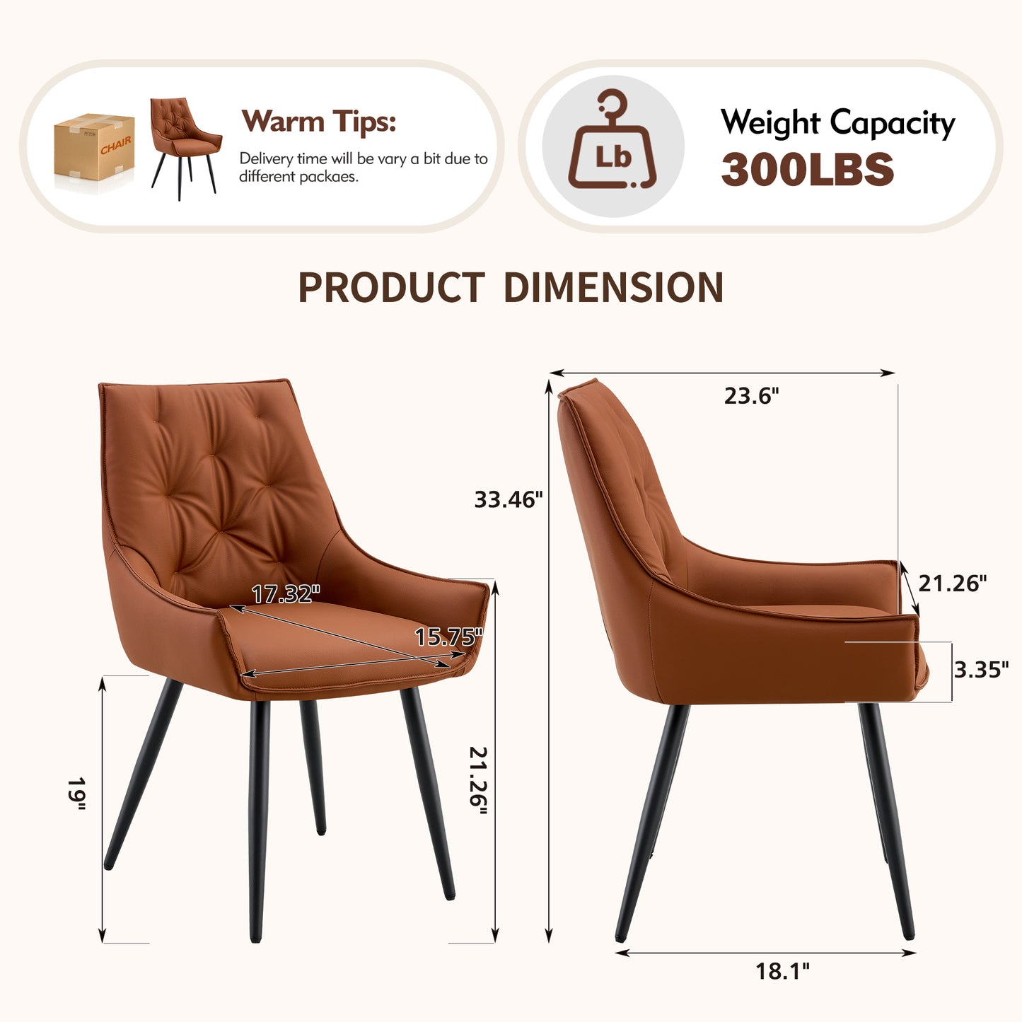 Dining Chairs Set Of 2, Camel Faux Leather Dining Room Chair, Metal Kitchen Chairs With Gold Mesh Texture And Black Sanded Legs, Flat Back Upholstered Chair  Camel, Set Of 2