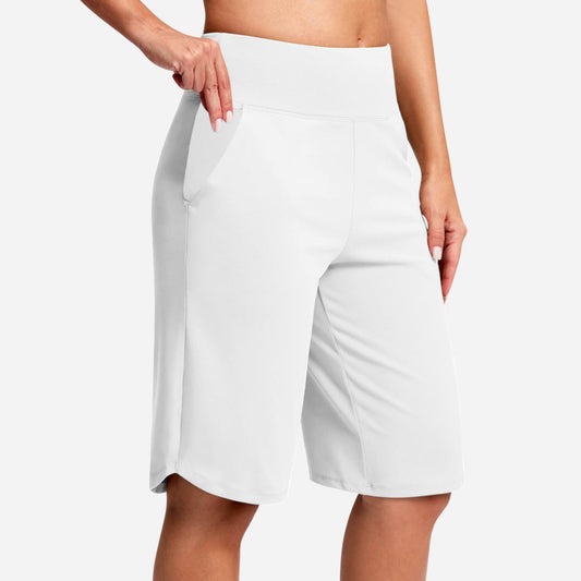 Solid-color Pocketed Tummy-control Workout Yoga Shorts