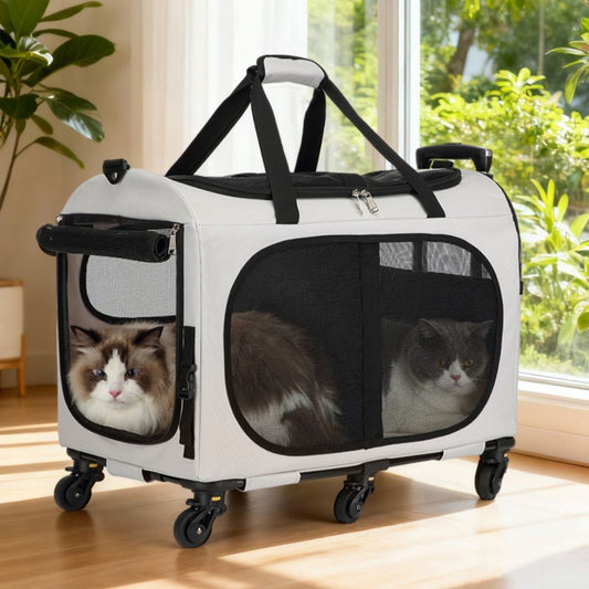 Multi Pet Carrier Trolley With Shoulder Strap And Handle For Cats And Small Dogs
