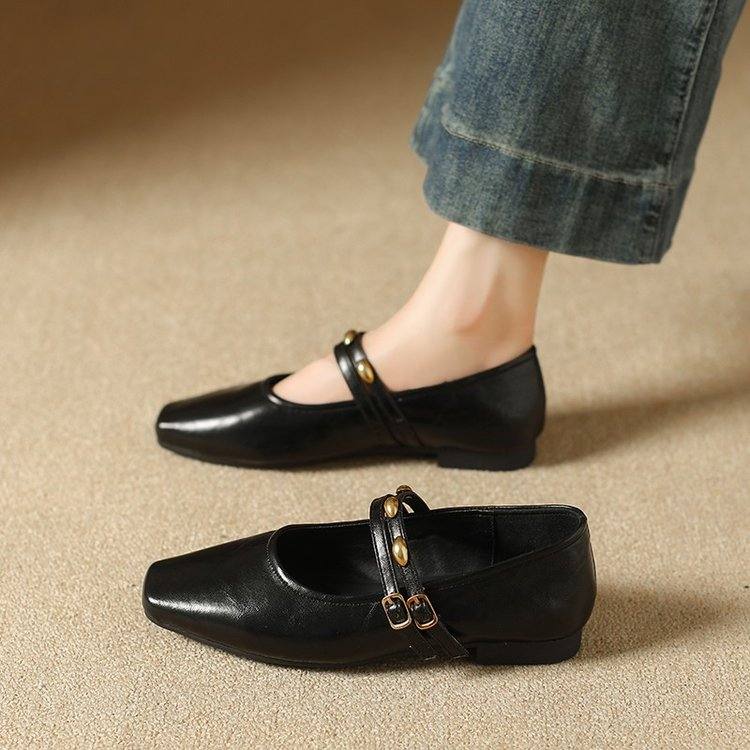 Women Retro Square Toe Mary Janes, New Summer Elegant Style Low Heel Shallow Mouth One Strap Pumps