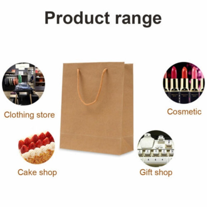 Kraft Paper Bags 50 X Bulk Gift Shopping Carry Craft Brown Bag With Handles AU