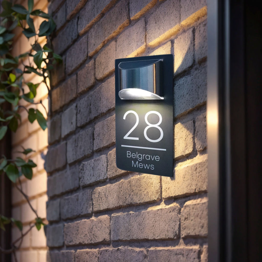 Solar Powered Acrylic Metal Doorplate Light - Engraved Hollow Out Warning Sign Street Identification Plaque with Lighting