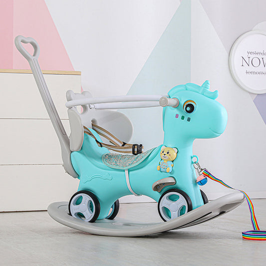 Rocking Horse For Toddlers, Balance Bike Ride On Toys With Push Handle, Backrest And Balance Board For Baby Girl And Boy, Unicorn Kids Riding Birthday Blue