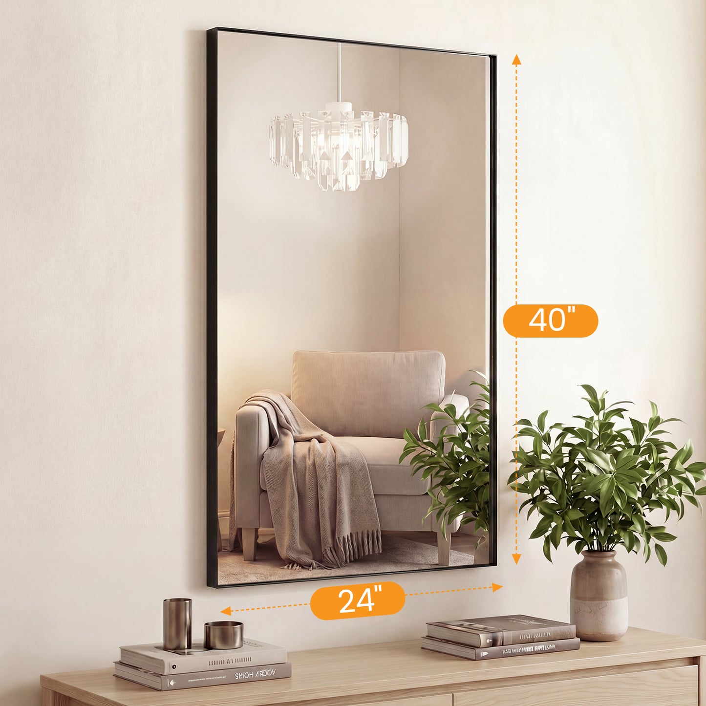 Bathroom Mirror, With Brushed Aluminum Frame, Rectangular Design, Square Corners At All Four Sides, Suitable For Wall Decoration In Home.