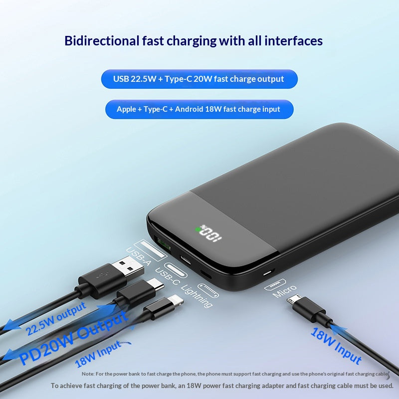 Ultra-thi Portable 10000 MAh Power Bank With Digital Display And Bidirectional Fast Charging