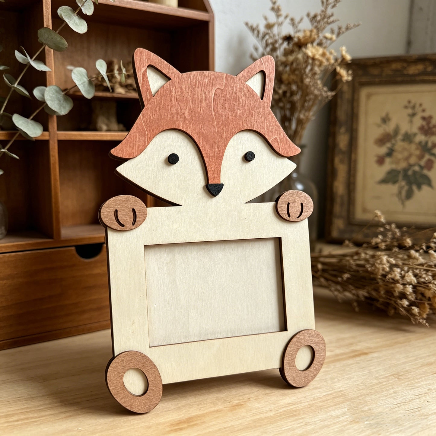 Cute Animal Wooden Photo Frame, Lion Bear Fox 3D Wood Picture Frame, Baby Kids Tabletop Photo Holder Gift
