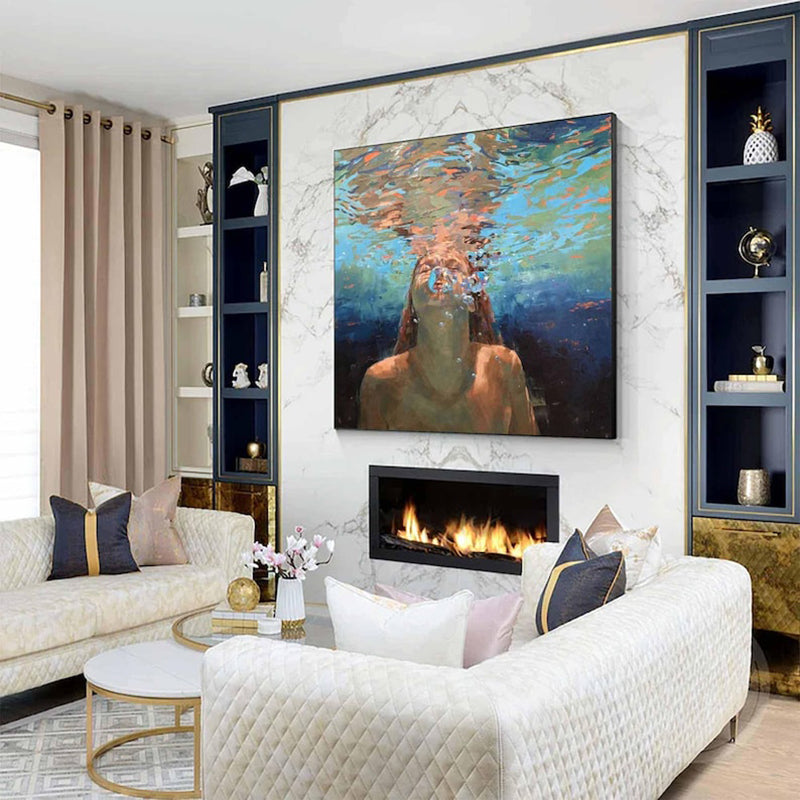 Hand-Painted Oil Painting Canvas Acrylic Modern Wall Art Abstract Texture Swimming Lover Artwork Home Decoration For Bedroom Living Room Decor