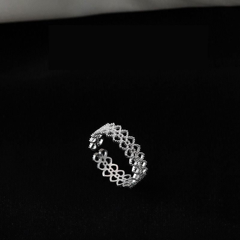 1pc 999 Sterling Silver Hollow Lace Zircon Open Ring, Delicate & Elegant Style, Perfect For Daily, Dating & Gifting, Ideal Valentine's Gift