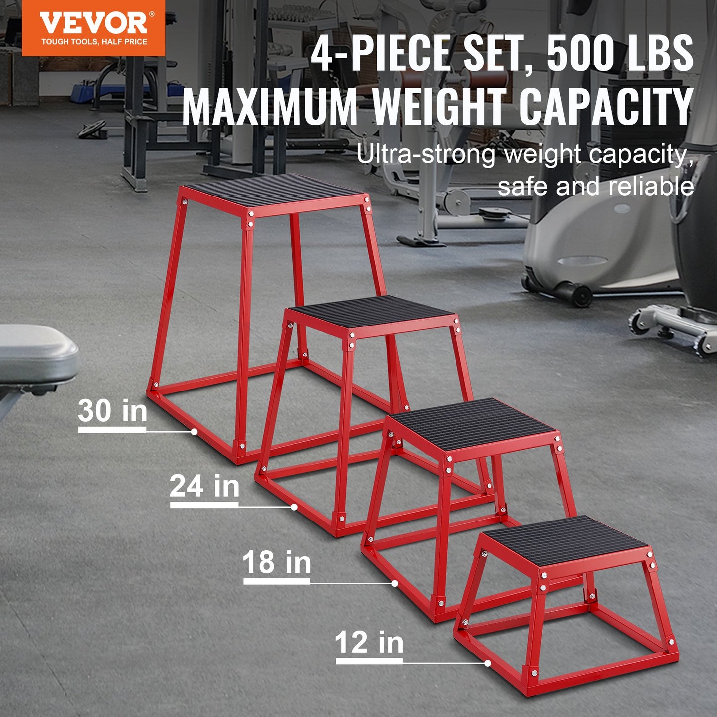 4-teilige Plyometrische Sprungboxen, 305/458/609/762 Mm Plyometric Box Rot, Rutschfestes Fitness-Übungs-Step-Up-Box-Set Für Heim-Fitness-Training, Konditions-Krafttraining, Jump Training Tragbar