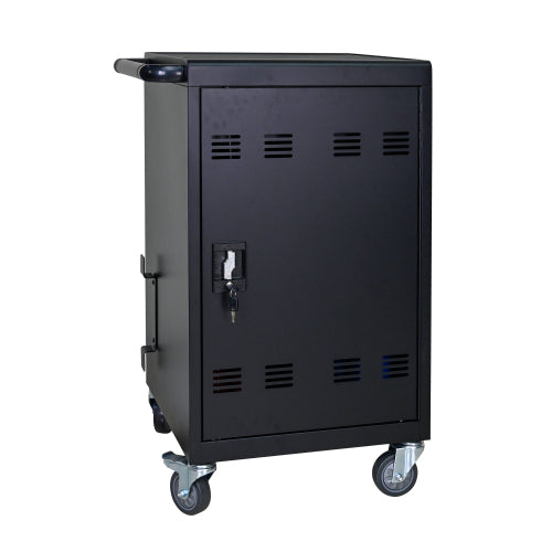 Tablet Laptop 32-bit-Plastic Device Basket Device For Mobile Charging Trolley- Includes Cable Management Dividers, Cable Clips, Storage Compartment, And Removable Doors  Black