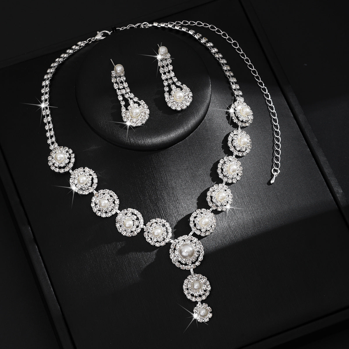 Factory Wholesale Wedding Accessories Bridal Set Jewelry Sunflower Rhinestone Pearl Necklace Earrings Two-Piece Set