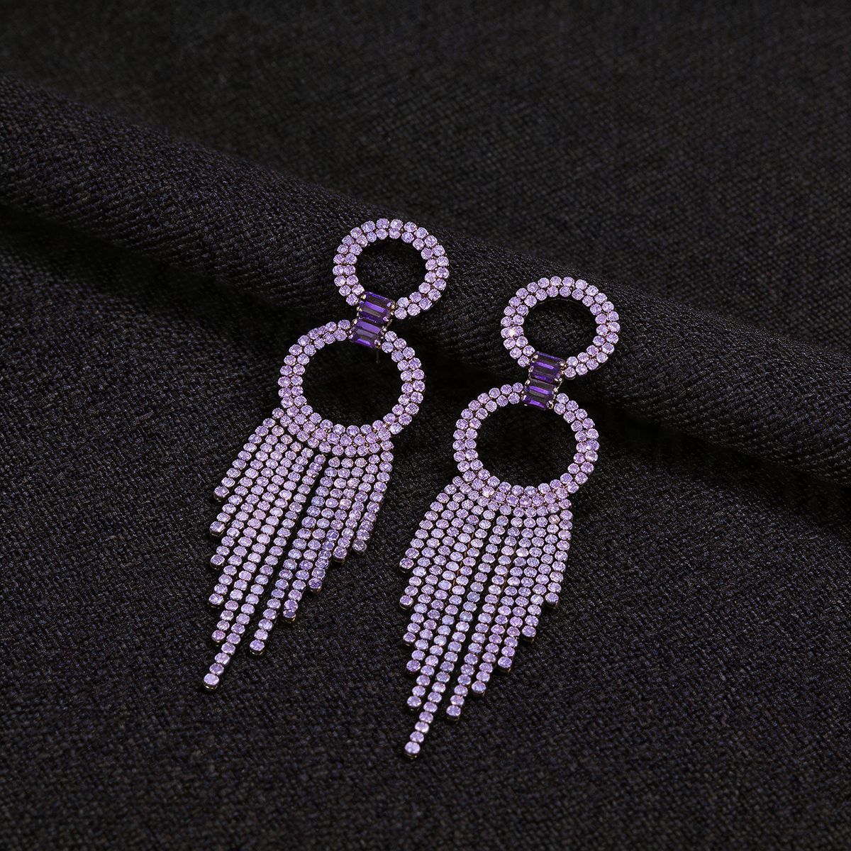 European American Trendy Lavender Full Paved CZ Long Tassel Dangle Earrings, Sparkly Ear Jewelry For Party Club, High-End Fashion Cross-Border Accessories For Women