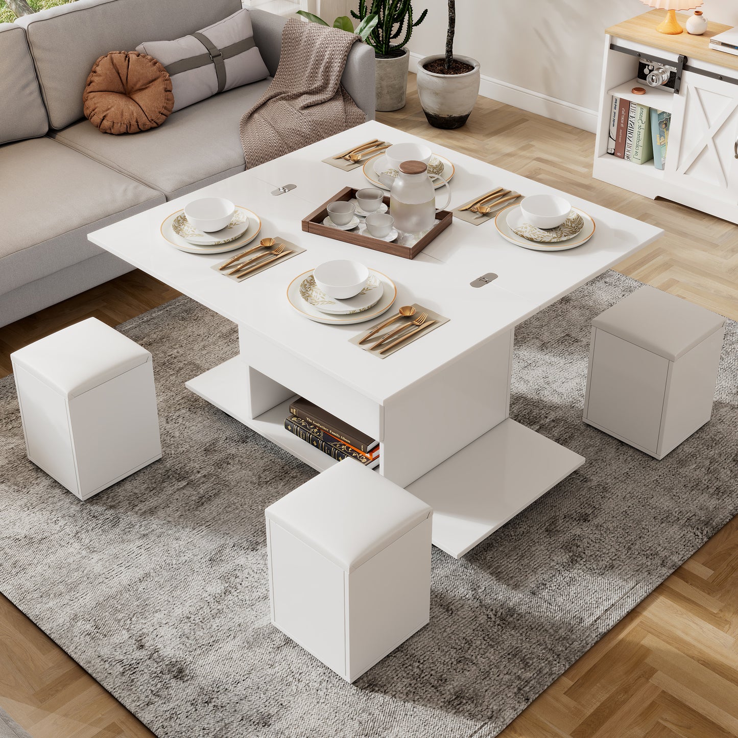 Product Change Liftable Multifunctional Coffee Table  The Desktop Can Open 2 Tables, White  White, Large Capacity, Modern Living Room Furniture, Office, Dining Table, Leisure Table, Multifunctional