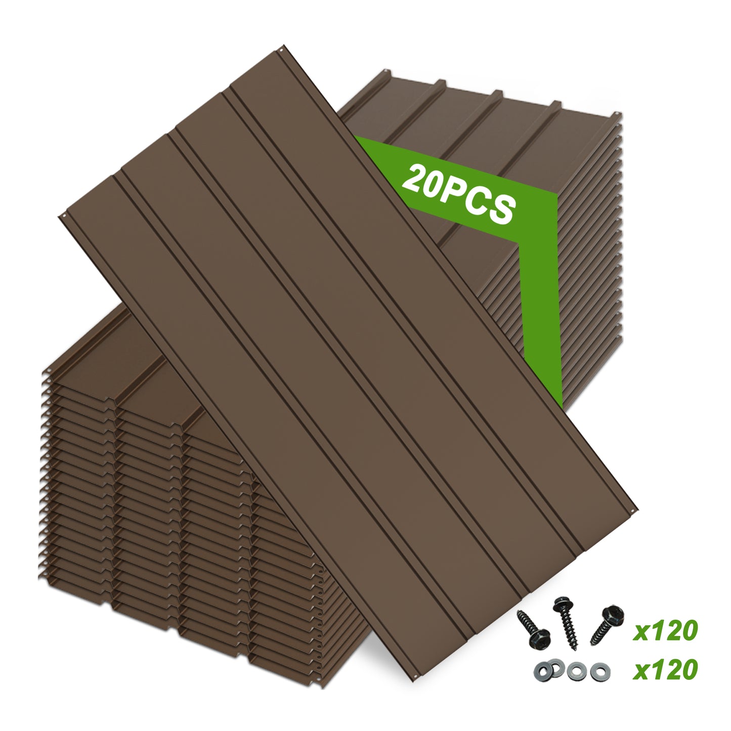 20 Pcs Metal Roofing Panels, 3.54 Ft X1.64 Ft Galvanized Roofing Panels Metal Siding Panels With Steel Screws For Pergola, Gazebo, Shed, Outdoor Storage, Chicken Coop, Patio,Garages-Brown