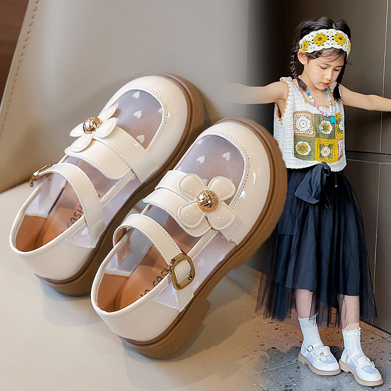 SpringSummer New Style Girls Leather Shoes Korean-Style Hollowed-Out Breathable