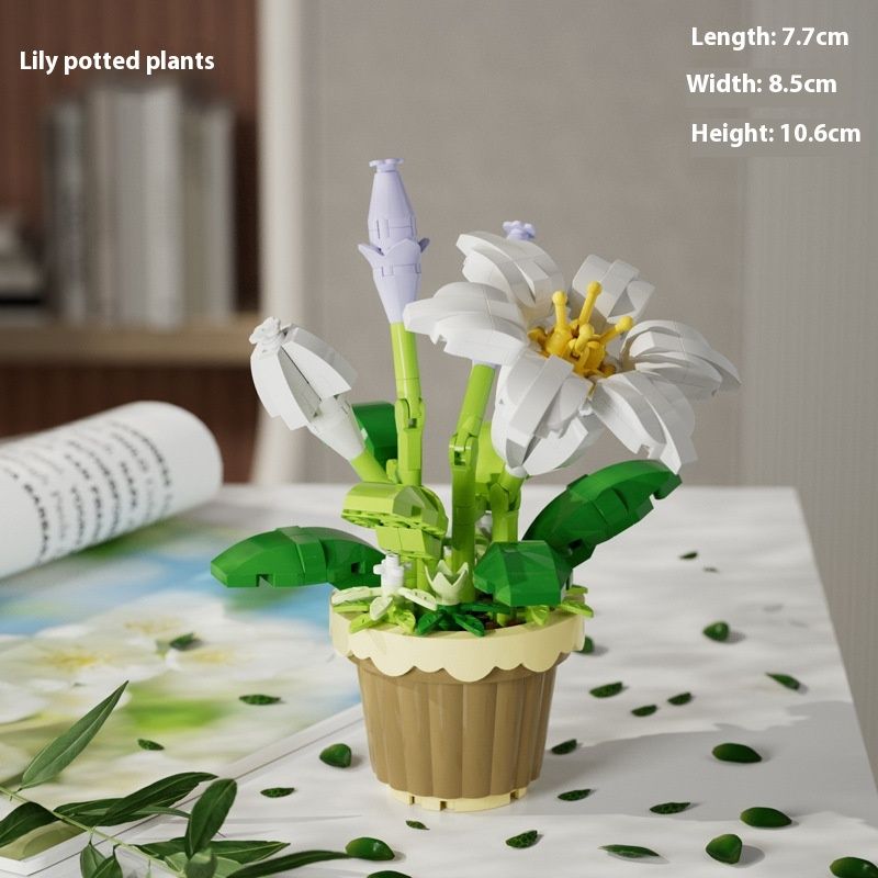 Building Blocks Flower Pot Rose Ornaments Children's Assembled Toys
