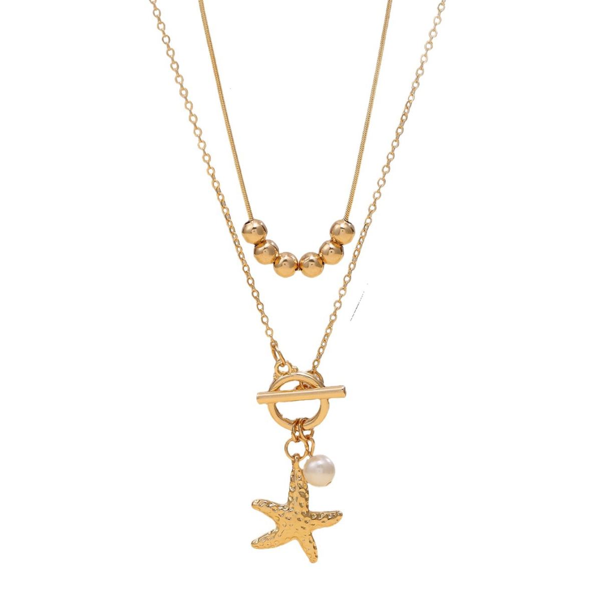 Cross-border Fashion Vacation Ocean Series Necklace For Women, Casual Premium Texture Clavicle Chain With Shell & Starfish, OT Clasp Design Neck Jewelry