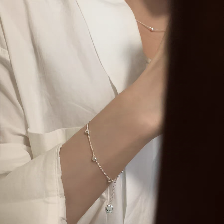 1pc 999 Sterling Silver Multi-Heart Chain Bracelet, Minimalist Delicate Style, Perfect For Daily Wear And Valentine's Gift